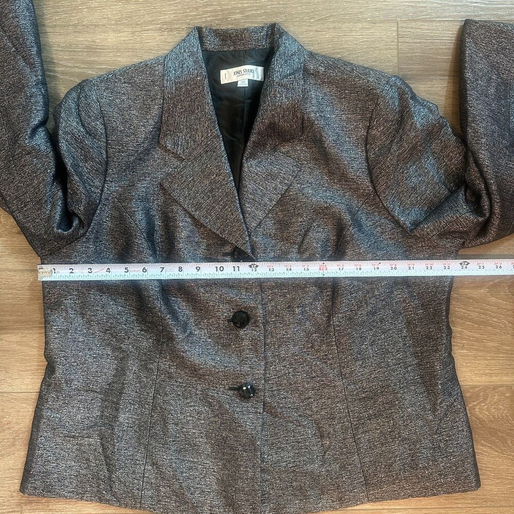 Women Metallic Silver Black Textured 3-Button Suit Blazer Jacket Size 18W